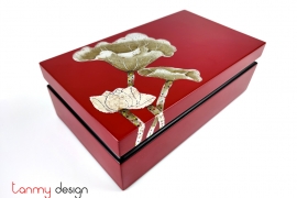 Red rectangle lacquer box hand-painted with lotus 14*24*H8cm